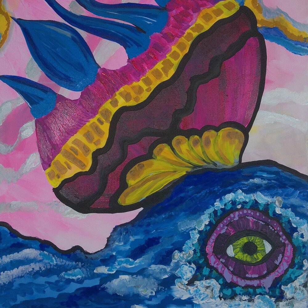 "Sea Monster" Folk Art - Abstract -Original Painting by Artist Rachael Potter